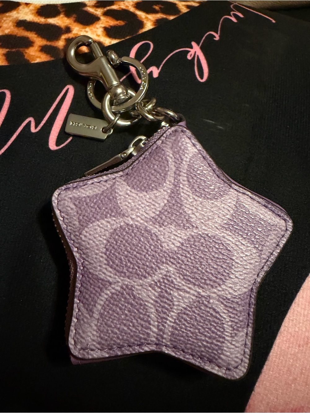 Coach Lavender Signature Star Coin Pouch Keychain